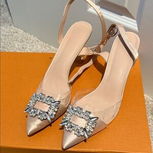 Elegant Nude Slingback Heels with Crystal Embellishment